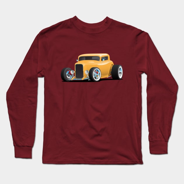 Classic American Yellow 32 Hotrod Car Illustration Long Sleeve T-Shirt by hobrath